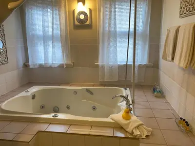 a bathroom with a bath tub in a room at Haterleigh Heritage Inn in Victoria