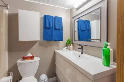 a bathroom with a toilet and a sink and a mirror at The Ridge Ski-In Ski-Out Condo with Free Parking in Big White