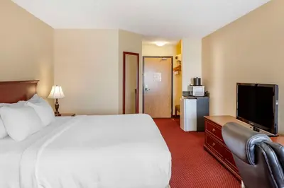 a hotel room with a bed and a flat screen tv at Quality Inn & Suites Edmonton International Airport in Leduc