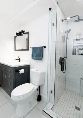 a bathroom with a toilet and a glass shower at Lovely 1 Bedroom Suite Near Town in Victoria