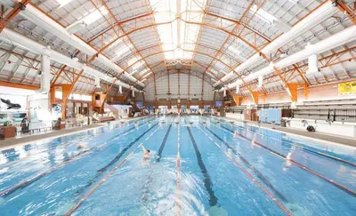 a group of people swimming in a swimming pool at Rose Garden Vacation Studio in Richmond