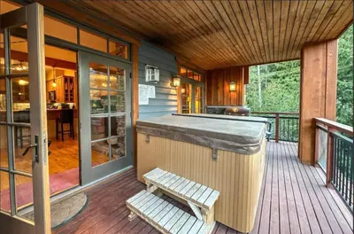 a kitchen on the deck of a house at Lush Mountain Accommodations in Golden