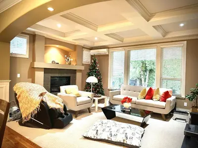 a living room with furniture and a christmas tree at Scorpio House Langley- ROOM 3 in Langley