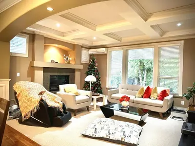 a living room with furniture and a christmas tree at Scorpio House Langley -ROOM 2 in Langley