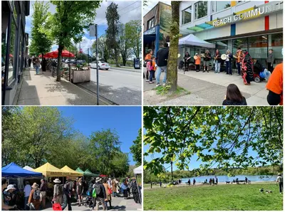 a collage of photos of people walking on a sidewalk at Private Guest Suite 10mins to Downtown - King Bed - Bathtub - Free Parking in Vancouver