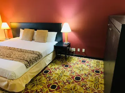 a hotel room with a bed and a carpet at Hotel at the Waldorf in Vancouver