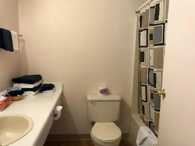 a bathroom with a toilet and a sink and a shower at Chase Country Inn in Chase