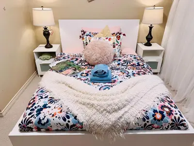 a bedroom with a bed with a teddy bear on it at Scorpio House Langley ROOM B in Langley