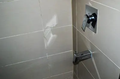 a shower in a bathroom with a glass door at St. Paul Lodge in St. Paul