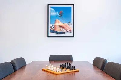 a chess board on a table in a meeting room at Mountainside Revival by Revelstoke Vacations in Revelstoke