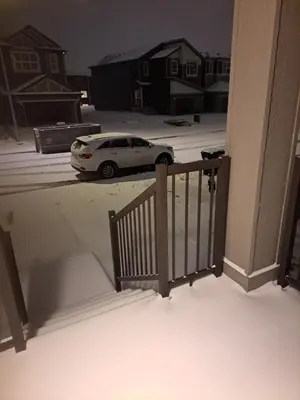 a white car parked in a parking lot in the snow at PeaceHouse for females only - Business visits in Calgary