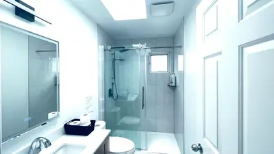 a white bathroom with a shower and a sink at Richmond Cozy Place 2 in Richmond