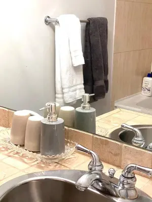 a bathroom counter with a sink and a mirror at Richard Comfort Living in Vancouver