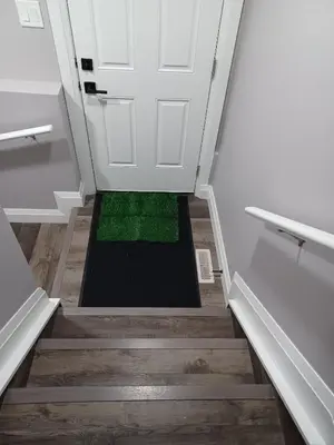 a door with a green floor mat in front of it at Cozy Basement Suite - private entrance - Free Netflix in Edmonton
