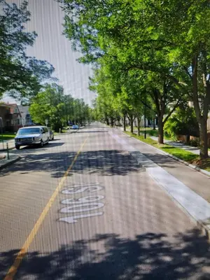 an empty street with trees and a car on the road at Private Family Hideaway or Business Travel in Edmonton - 2 Bedroom Apartment in Edmonton