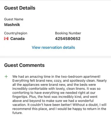 a screenshot of the quest details page of a website at Brand new 2 Bedrooms modern guest suite with separate entrance in Calgary