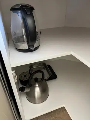 a tea kettle sitting on top of a counter at Wellington House in Nanaimo