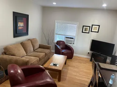 a living room with a couch and a tv at King and Queen rooms -J&J Chilliwack in Chilliwack