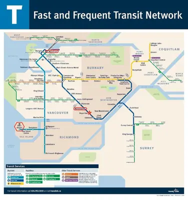 a map of the fast and frequent transit network at Near Skytrain Metrotown Private Entry 3min walk to grocery food in Burnaby