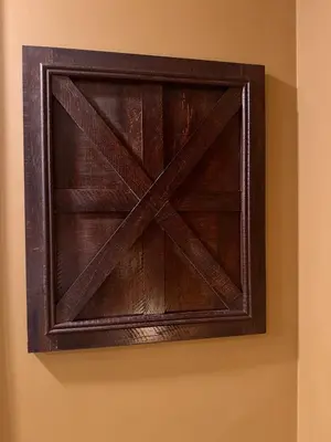 a painting of a wooden window on a wall at Z FamilyHome Suites & Apartments in Calgary