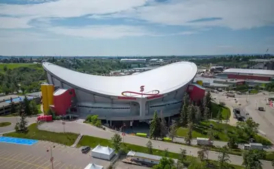 an aerial view of a large white building at Entire Apartment Prime Downtown location Free underground Parking in Calgary