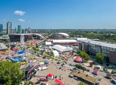 an aerial view of a fair in a city at Entire Apartment Prime Downtown location Free underground Parking in Calgary