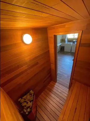 an inside view of a room in a sauna at Farmestate in Vancouver