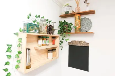 a shelf on a wall with spices and herbs at Chic Artistic Studio Suite Exceptional Luxury with Everything You Need NO need to SHARE Room in Richmond