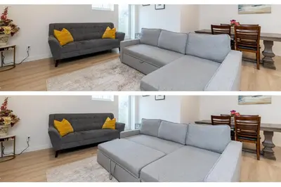 a living room with a couch and a table at Sunflower Brandnew Cozy Private Suite in Langley