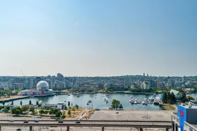 a view of a river with boats in it at Lovely condo with amazing view in Vancouver