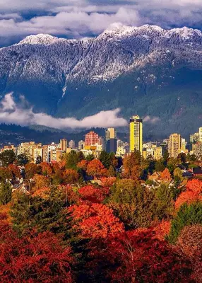 a city with a snow covered mountain in the background at 7 Bedrooms in the Heart of Vancouver in Vancouver