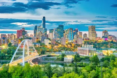 a view of a city skyline with a bridge at The Den, Centrally Located Suite, King Bed, WiFi! in Edmonton