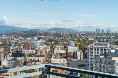 a view of a city from the top of a building at Luxury 2 Bed 2 Bath Condo Downtown Vancouver with Free Parking in Vancouver