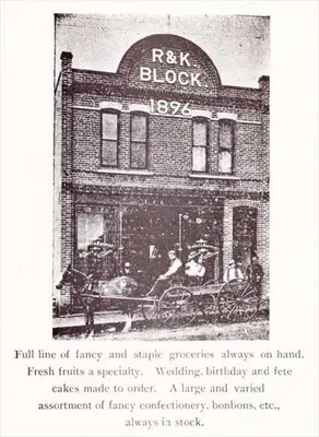an old picture of a building with people sitting outside at The Brickworks at the 1896 Building in Kaslo