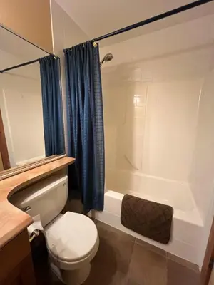 a bathroom with a toilet and a bath tub at Townhouse, Ski in Ski out in Big White
