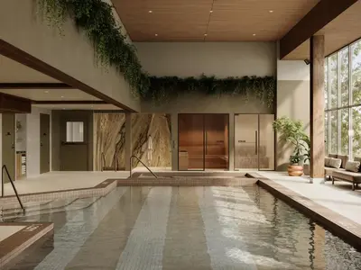 a swimming pool in a house with a house at The Kenrick Hotel in Banff