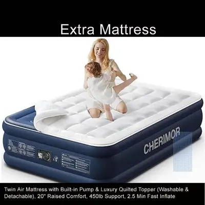 a little girl is sitting on a mattress at Modern Family Home with guest heat garage, Pet-Friendly!- NO BASEMENT in Edmonton