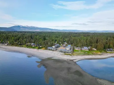 an aerial view of the shoreline of a beach at Saratoga Beachfront Villa in Oyster Bay