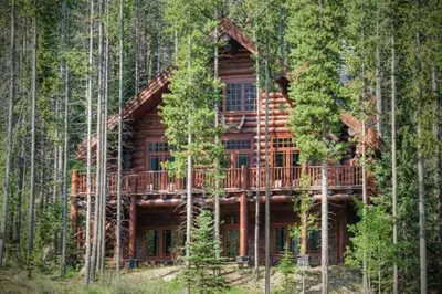 a log cabin in the middle of the forest at Ravenwood Cabin by StayIn in Panorama