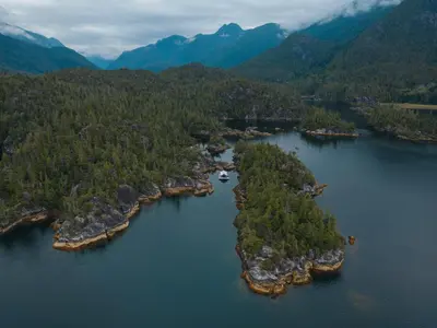 an island in the middle of a body of water at Lux Remote Glamping Hideaway in Ucluelet
