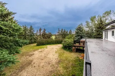 an empty driveway to a house with trees at Walkout Bungalow with Pond Views in Balzac