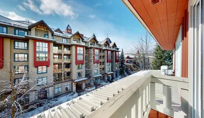 a view from the balcony of a building at Beautiful 1BR in Village Centre in Whistler