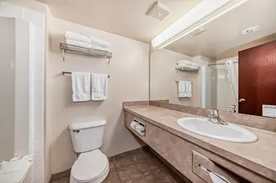 a bathroom with a toilet and a sink at Grande Cache Inn & Suites in Grande Cache