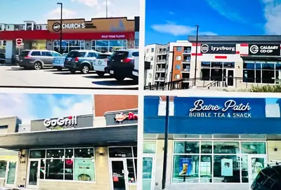 a group of four pictures of a store at Edith Gate Luxe Bedroom 2 Homestay in Calgary