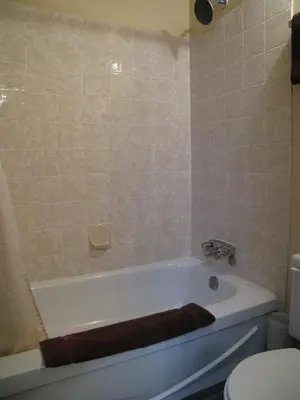 a bathroom with a bath tub and a toilet at Hotel viewmont in Logan Lake