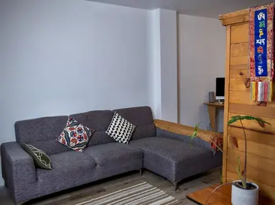 a couch in a living room with pillows on it at Beautiful Vancouver Cedar Cottage House in Vancouver