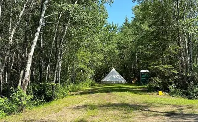 a tent in the middle of a forest at Everlong Acres Belle Tent in Owlseye