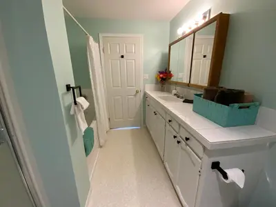 a bathroom with a sink and a mirror at Imperial Ranchettes GuestSuite in Lone Butte