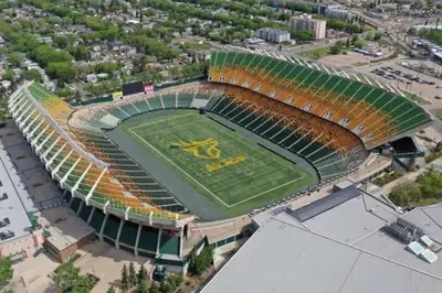 an aerial view of a football stadium with a field at NEW-The Suite Life-2BD-King Bed-WEM & YEG Airport in Edmonton