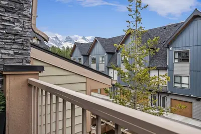 a view from the balcony of a house at Peaks and Patio 3 Bedroom managed by Little Sister Getaways in Canmore